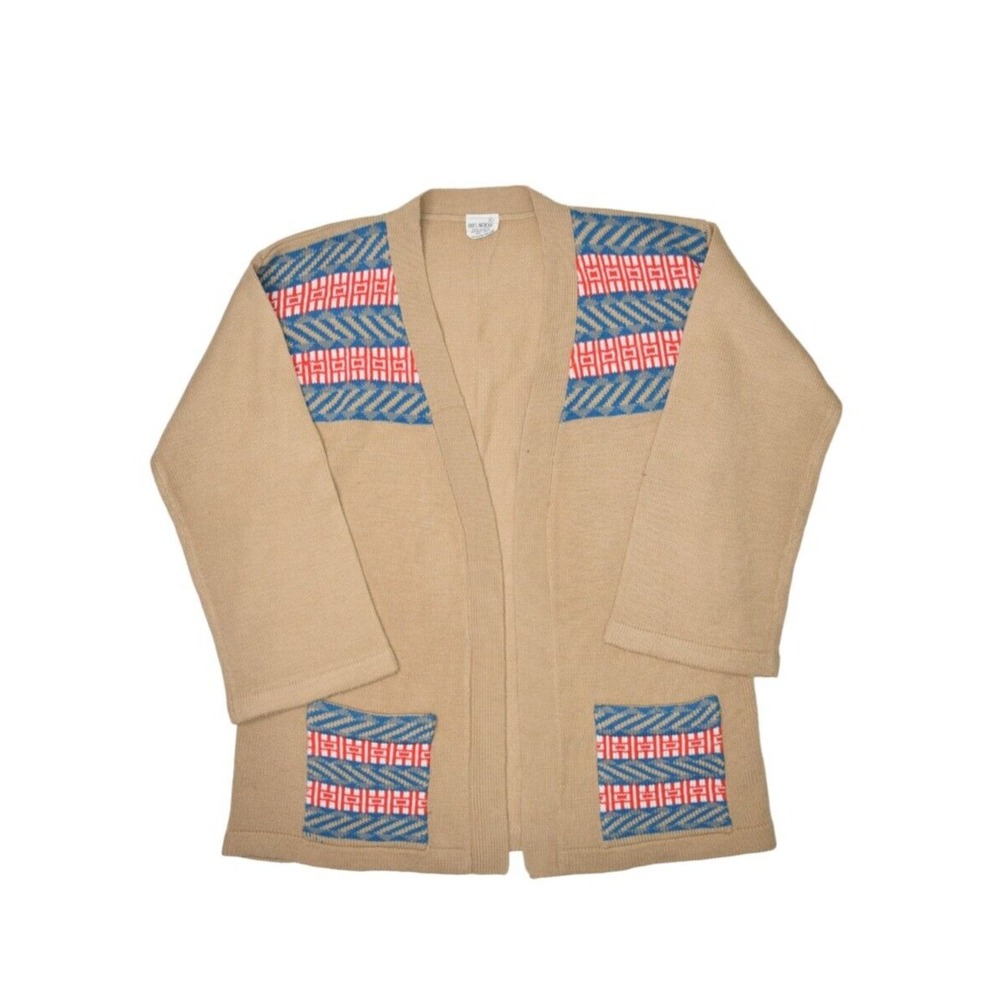Vintage Cardigan Sweater Womens Large Open Front Cowgirl Shawl Aztec Cowichan
